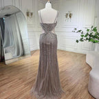 Serene Hill Blue Cut Out Spaghetti Straps Elegant Mermaid Evening Dresses Gowns Luxury Beaded For Woman Party 2024 LA72305