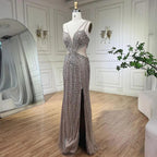 Serene Hill Blue Cut Out Spaghetti Straps Elegant Mermaid Evening Dresses Gowns Luxury Beaded For Woman Party 2024 LA72305