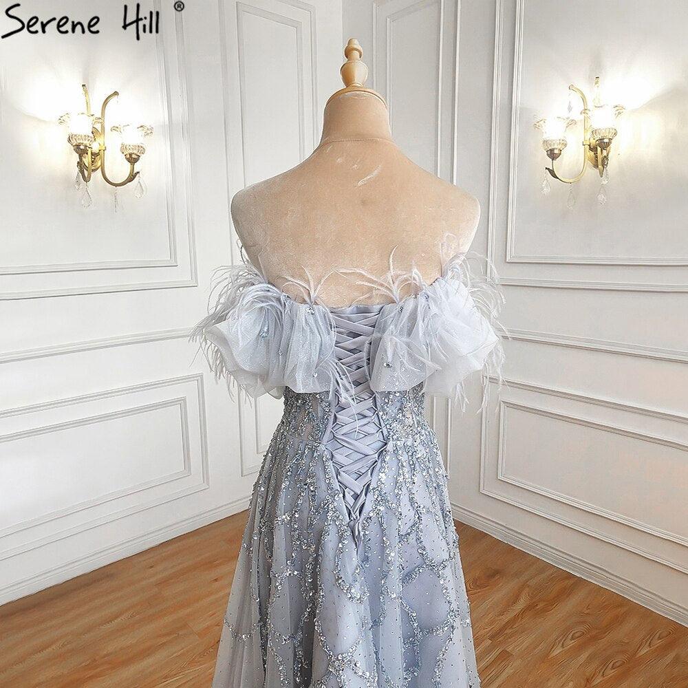 Serene Hill Grey A-Line Sexy Evening Dresses Gowns 2024 Beaded Feather Sparkle Formal Women Party LA71328 Featured