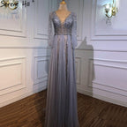 Serene Hill Grey Luxury A-Line Sexy Evening Dresses Gowns Diamond Beaded Elegant 2024 For Women Party LA70788