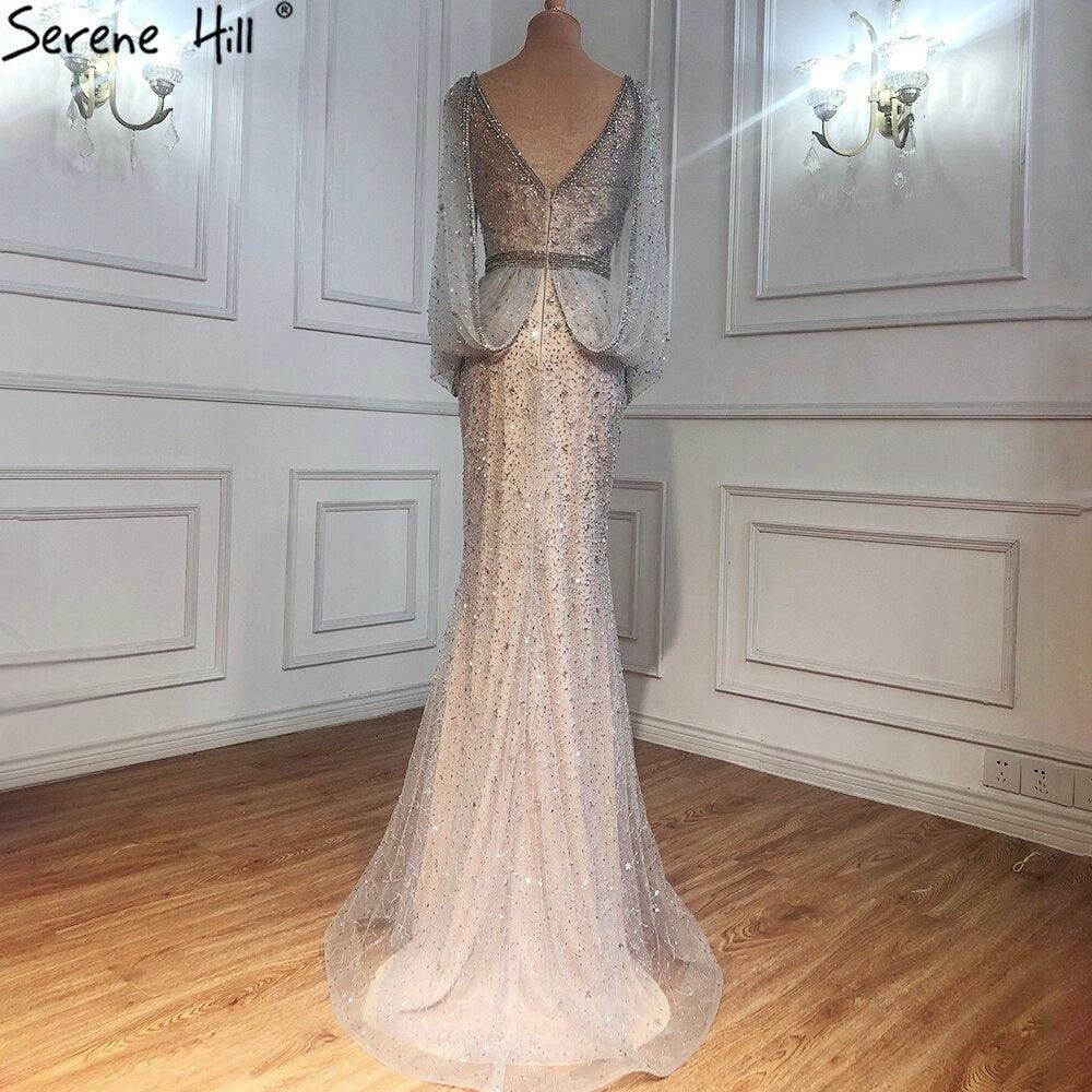 Serene Hill - Vestido de noche de sirena gris de lujo con brillo, elegante, con cuentas y cristales, sexy, para mujer, fiesta, LA70847 