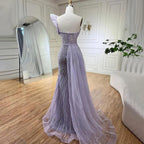 Serene Hill Lilac Elegant One Shoulder High Split Mermaid Beaded Evening Dresses Gowns For Women Wedding Party 2024 LA72277