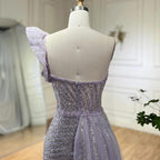 Serene Hill Lilac Elegant One Shoulder High Split Mermaid Beaded Evening Dresses Gowns For Women Wedding Party 2024 LA72277