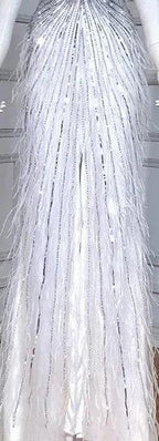 Serene Hill - Vestido de noche de lujo con cuentas y plumas en beige, corte sirena, espalda descubierta, 2024, para mujer, fiesta, LA70623B 