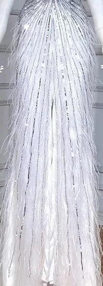Serene Hill - Vestido de noche de lujo con cuentas y plumas en beige, corte sirena, espalda descubierta, 2024, para mujer, fiesta, LA70623B 