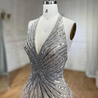 Serene Hill - Vestido de noche de lujo con cuentas y plumas en beige, corte sirena, espalda descubierta, 2024, para mujer, fiesta, LA70623B 