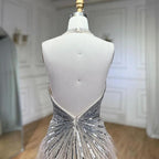 Serene Hill - Vestido de noche de lujo con cuentas y plumas en beige, corte sirena, espalda descubierta, 2024, para mujer, fiesta, LA70623B 