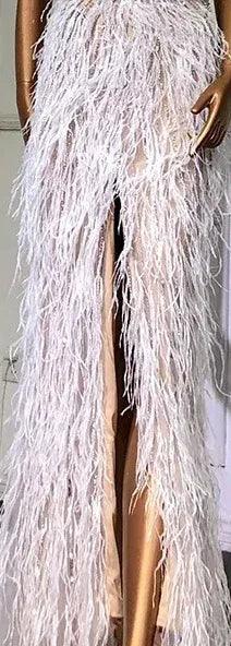 Serene Hill - Vestido de noche de lujo con cuentas y plumas en beige, corte sirena, espalda descubierta, 2024, para mujer, fiesta, LA70623B 
