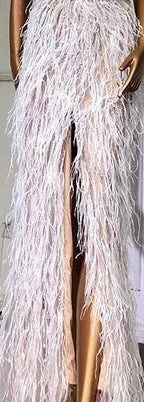 Serene Hill - Vestido de noche de lujo con cuentas y plumas en beige, corte sirena, espalda descubierta, 2024, para mujer, fiesta, LA70623B 