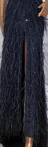 Serene Hill - Vestido de noche de lujo con cuentas y plumas en beige, corte sirena, espalda descubierta, 2024, para mujer, fiesta, LA70623B 