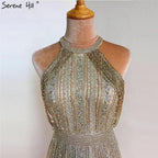 Serene Hill Luxury Dubai Arabic A-Line Gold Beaded Tassel Formal Evening Dresses for Women's Wedding Party Gowns 2024 LA70357