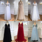 Serene Hill - Lujosos vestidos de noche formales de Dubái en gris con capa de plumas, dorados, árabes, para mujer, vestidos largos de fiesta de boda LA70640 