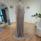 Serene Hill Luxury Dubai Silver Nude with Cape Mermaid Arabic Evening Dress Gowns with Beaded for Women's Party 2024 LA72484