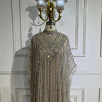 Serene Hill Luxury Dubai Silver Nude with Cape Mermaid Arabic Evening Dress Gowns with Beaded for Women's Party 2024 LA72484