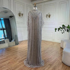 Serene Hill Luxury Dubai Silver Nude with Cape Mermaid Arabic Evening Dress Gowns with Beaded for Women's Party 2024 LA72484