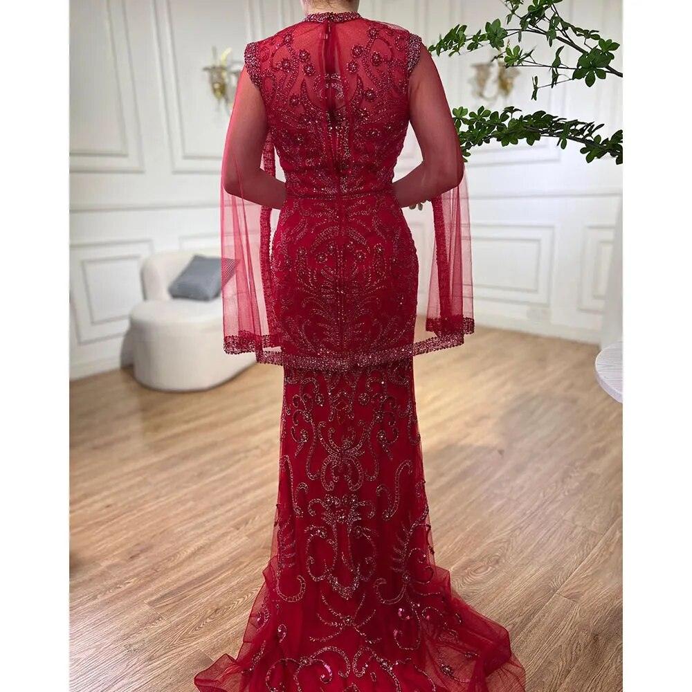 Serene Hill Luxury Grey  Nude With Cape  Mermaid Luxury Evening Dresses Gowns 2024 Beaded Elegant Sexy For Woman Party  LA71027