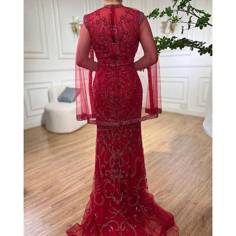 Serene Hill Luxury Grey  Nude With Cape  Mermaid Luxury Evening Dresses Gowns 2024 Beaded Elegant Sexy For Woman Party  LA71027