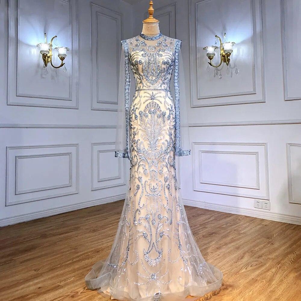 Serene Hill Luxury Grey  Nude With Cape  Mermaid Luxury Evening Dresses Gowns 2024 Beaded Elegant Sexy For Woman Party  LA71027