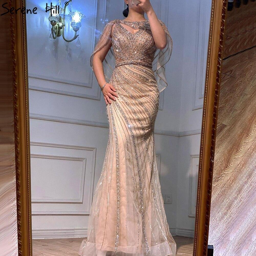 Serene Hill - Vestidos de noche de lujo con corte sirena dorados, 2024, con cuentas y brillantes diamantes, elegantes para mujer, para fiesta, LA70910 