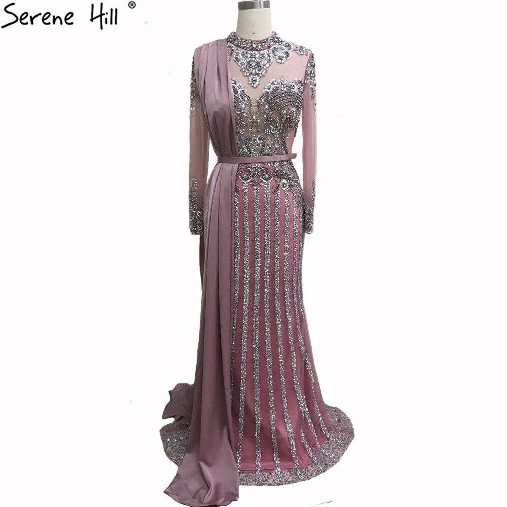 Serene Hill  Luxury Muslim Gray Luxury Long Elegant with Detachable Train Mermaid Evening Gowns Dresses  For Woman LA70199