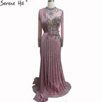 Serene Hill  Luxury Muslim Gray Luxury Long Elegant with Detachable Train Mermaid Evening Gowns Dresses  For Woman LA70199