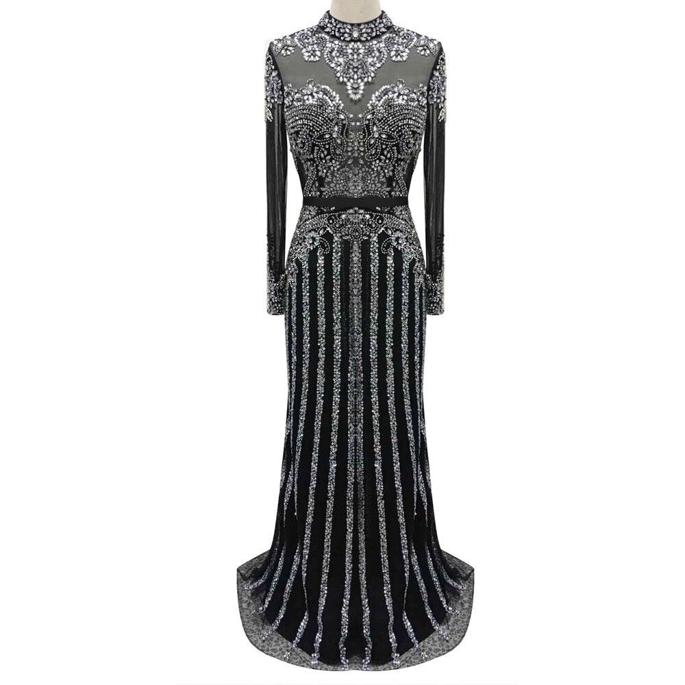 Serene Hill  Luxury Muslim Gray Luxury Long Elegant with Detachable Train Mermaid Evening Gowns Dresses  For Woman LA70199