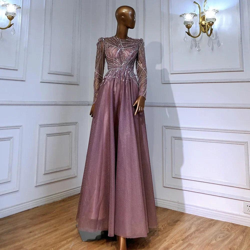 Serene Hill Muslim Black A-Line Midi Luxury Beaded Ankle Length Evening Dresses Gowns 2024 For Women Party LA71290