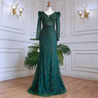Serene Hill Muslim Blue Elegant Mermaid Beaded Arabic Luxury Evening Dress for Womenes Gowns Wedding Party 2024 LA71931