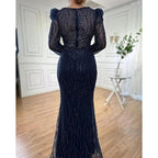 Serene Hill Muslim Blue Elegant Mermaid Beaded Arabic Luxury Evening Dress for Womenes Gowns Wedding Party 2024 LA71931