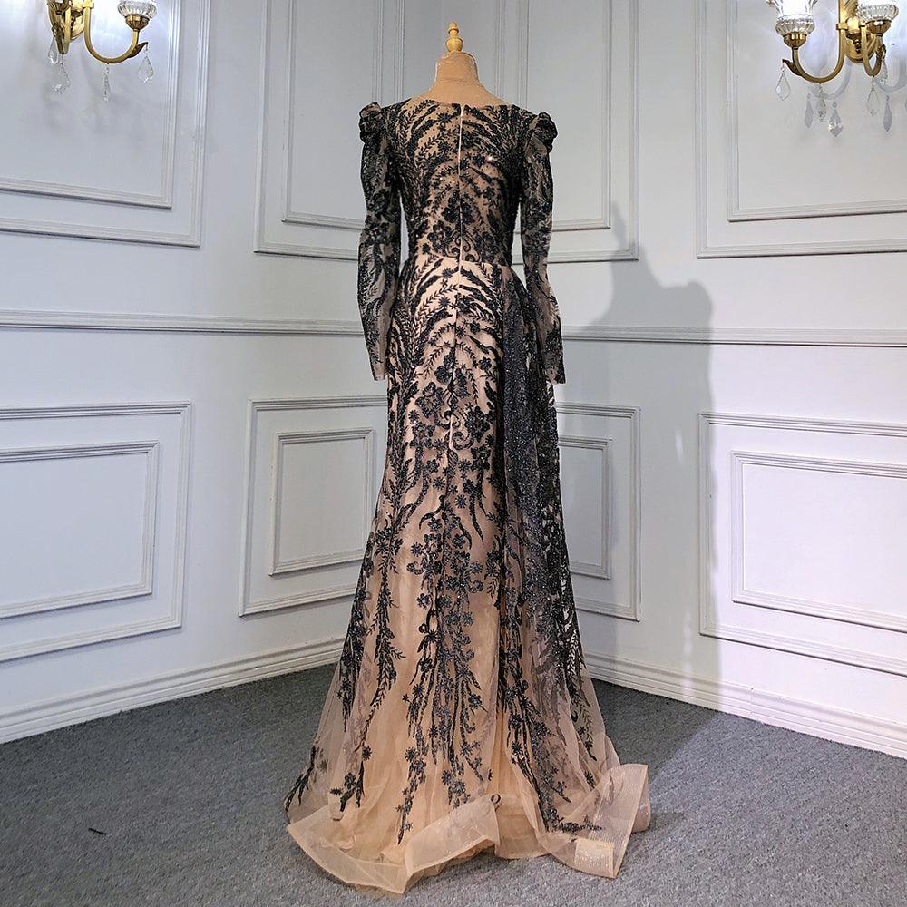 Serene Hill Muslim Brown Luxury Evening Dresses Gowns Beaded Mermaid Overskirt Elegant For Women Party LA71610