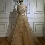 Serene Hill Muslim Gray A Line Evening Luxury Dubai Dresses Gowns Beaded 2024 For Woman Wedding Party LA71596A