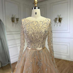 Serene Hill Muslim Gray A Line Evening Luxury Dubai Dresses Gowns Beaded 2024 For Woman Wedding Party LA71596A
