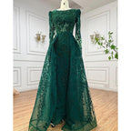 Serene Hill Muslimischen Luxus Grün Meerjungfrau Abendkleid mit Überrock Arabisch Für Frauen Hochzeit Party 2024 LA71610A 