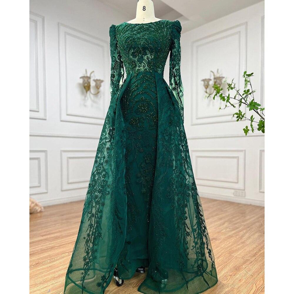 Serene Hill Muslimischen Luxus Grün Meerjungfrau Abendkleid mit Überrock Arabisch Für Frauen Hochzeit Party 2024 LA71610A 