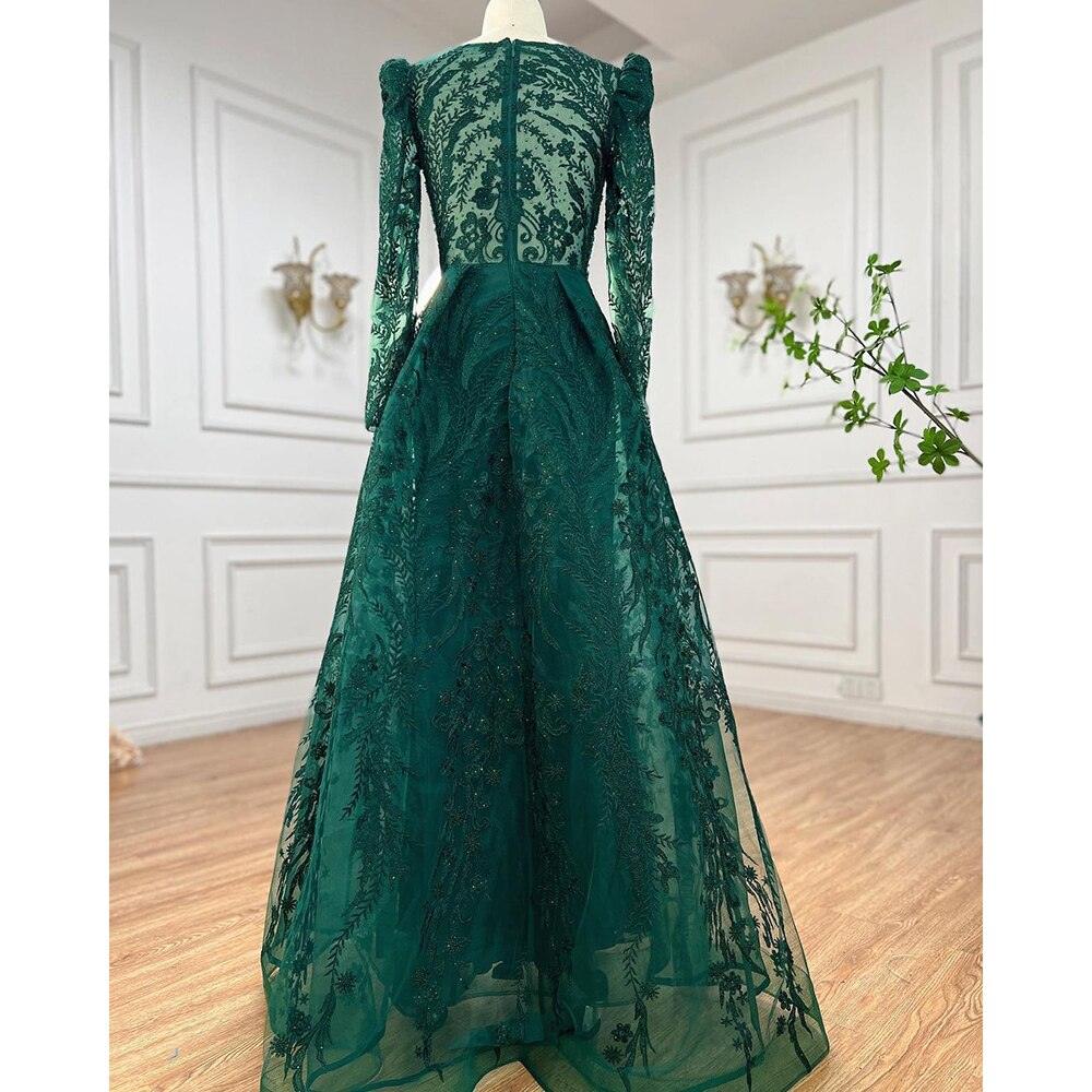 Serene Hill Muslimischen Luxus Grün Meerjungfrau Abendkleid mit Überrock Arabisch Für Frauen Hochzeit Party 2024 LA71610A 