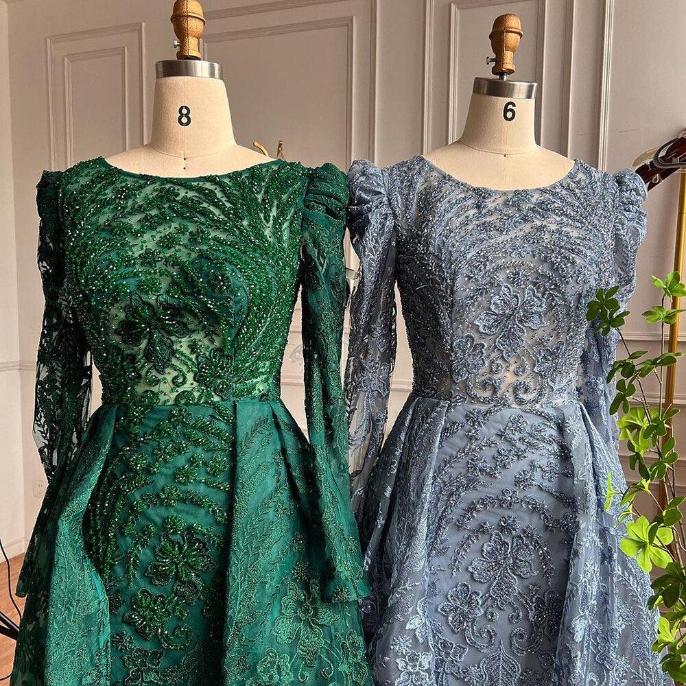 Serene Hill Muslimischen Luxus Grün Meerjungfrau Abendkleid mit Überrock Arabisch Für Frauen Hochzeit Party 2024 LA71610A 