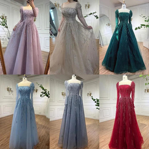 Serene Hill - Vestidos de noche largos de Dubái, de lujo, musulmanes, rosas, corte A, con cuentas, para mujer, para fiesta de bodas 