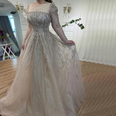 Serene Hill - Vestidos de noche largos de Dubái, de lujo, musulmanes, rosas, corte A, con cuentas, para mujer, para fiesta de bodas 