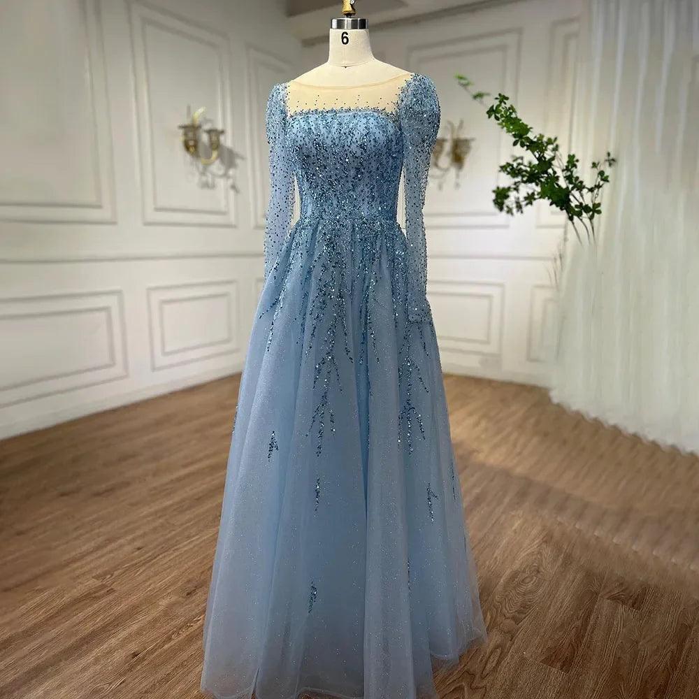 Serene Hill - Vestidos de noche largos de Dubái, de lujo, musulmanes, rosas, corte A, con cuentas, para mujer, para fiesta de bodas 