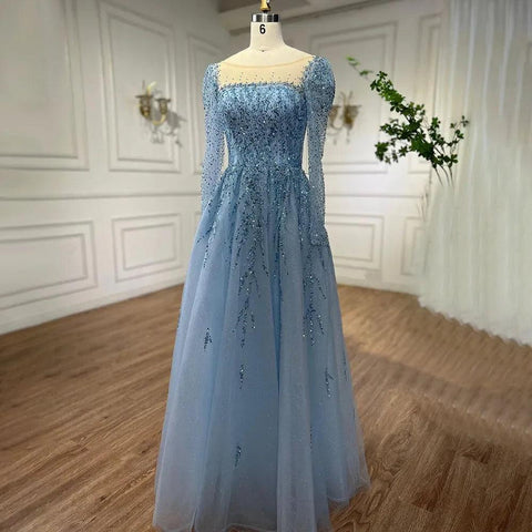 Serene Hill - Vestidos de noche largos de Dubái, de lujo, musulmanes, rosas, corte A, con cuentas, para mujer, para fiesta de bodas 