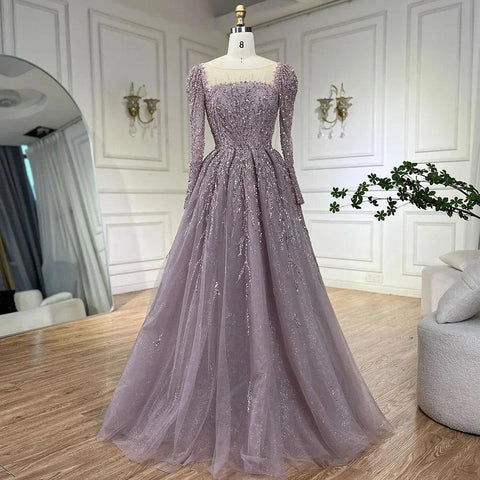 Serene Hill - Vestidos de noche largos de Dubái, de lujo, musulmanes, rosas, corte A, con cuentas, para mujer, para fiesta de bodas 