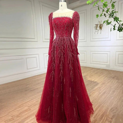 Serene Hill - Vestidos de noche largos de Dubái, de lujo, musulmanes, rosas, corte A, con cuentas, para mujer, para fiesta de bodas 