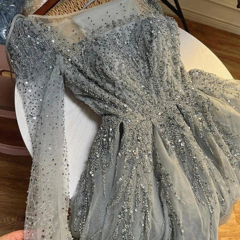 Serene Hill - Vestidos de noche largos de Dubái, de lujo, musulmanes, rosas, corte A, con cuentas, para mujer, para fiesta de bodas 