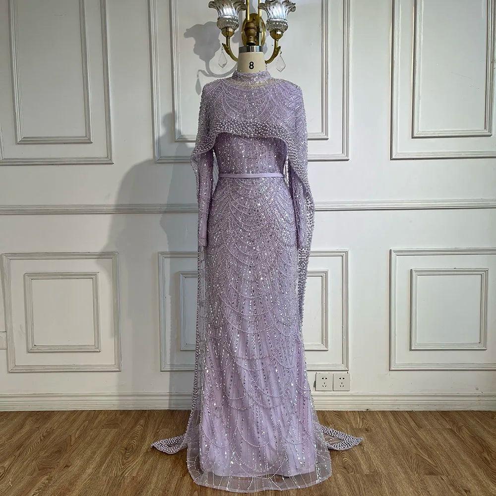 Numbersea Mermaid Long Cape Dubai Arabia Luxury Evening Dresses Gowns for Women Wedding Party  LA72032M