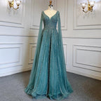 Serene Hill Nude Arabic Luxury Cape Sleeves Evening Dresses Gowns A-Line Beaded Sexy 2024 For Women Party LA71567