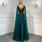 Serene Hill Nude Arabic Luxury Cape Sleeves Evening Dresses Gowns A-Line Beaded Sexy 2024 For Women Party LA71567