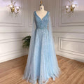 Serene Hill Nude Arabic Luxury Cape Sleeves Evening Dresses Gowns A-Line Beaded Sexy 2024 For Women Party LA71567