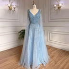 Serene Hill Nude Arabic Luxury Cape Sleeves Evening Dresses Gowns A-Line Beaded Sexy 2024 For Women Party LA71567