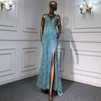 Serene Hill - Vestido de noche rosa de corte sirena con abertura alta, espalda descubierta, lujoso, con cuentas y plumas, para mujer, fiesta, LA71583 