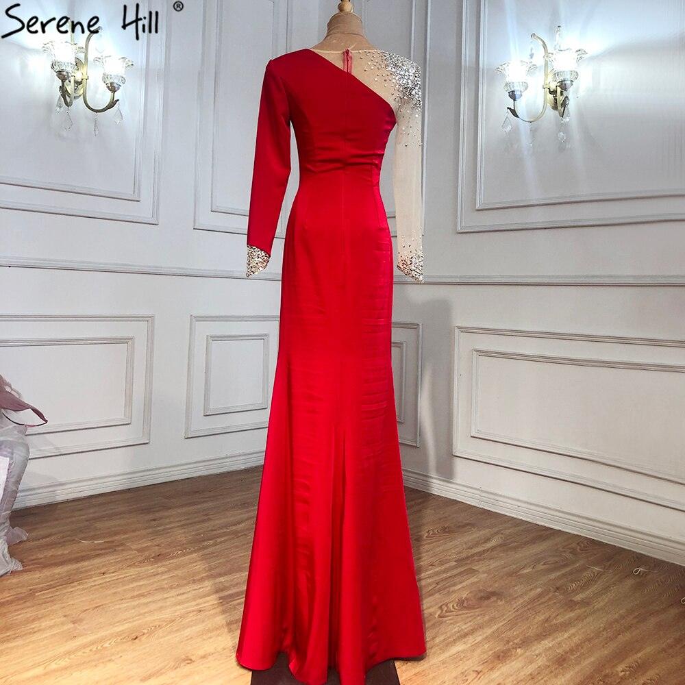 Ruhigen Hill Red Satin Meerjungfrau Abendkleider Kleider 2024 Elegante Perlen Sexy Für Frauen Hochzeit Party LA71152 